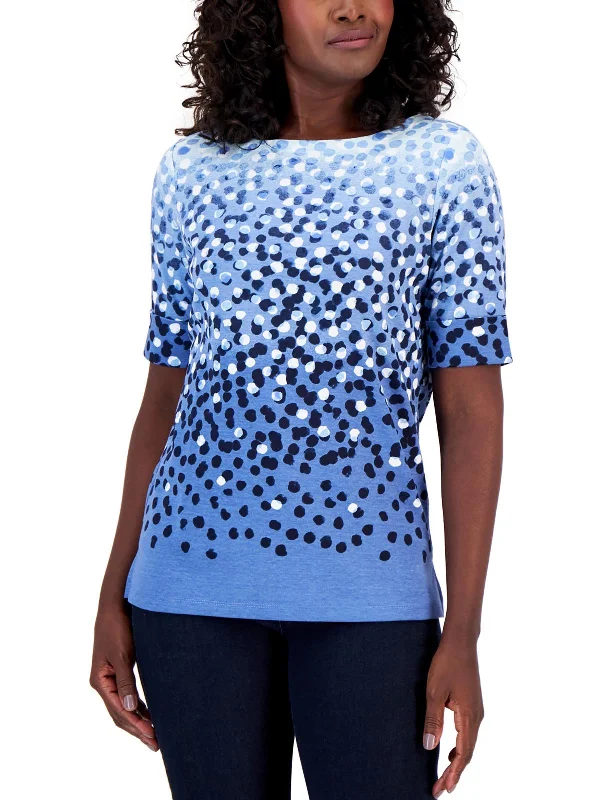 Petites Womens Ombre Dots Pullover Top