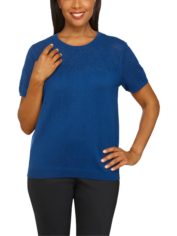 Petites Womens Textured Pullover Top