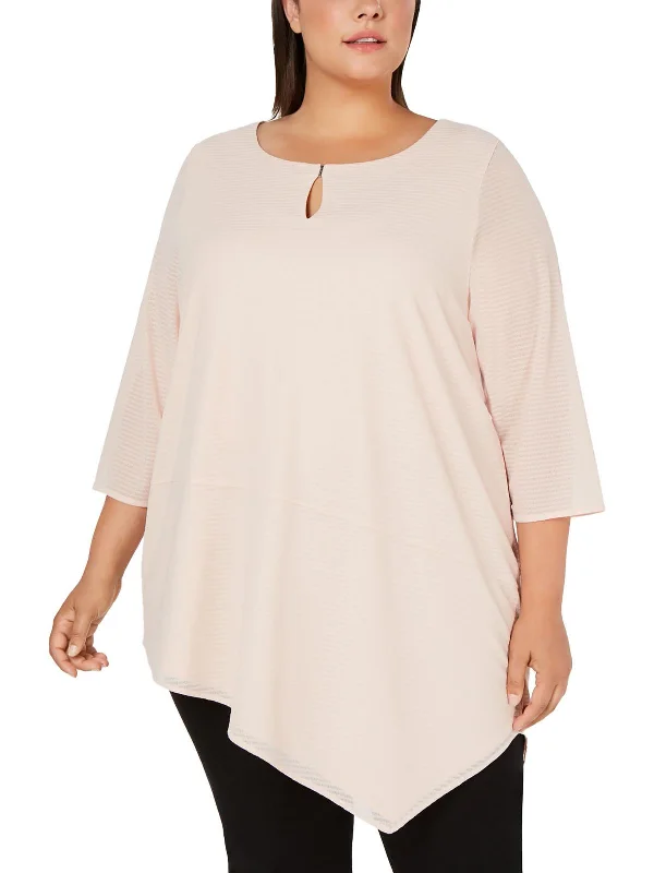 Plus Womens Asymmetric Keyhol Pullover Top