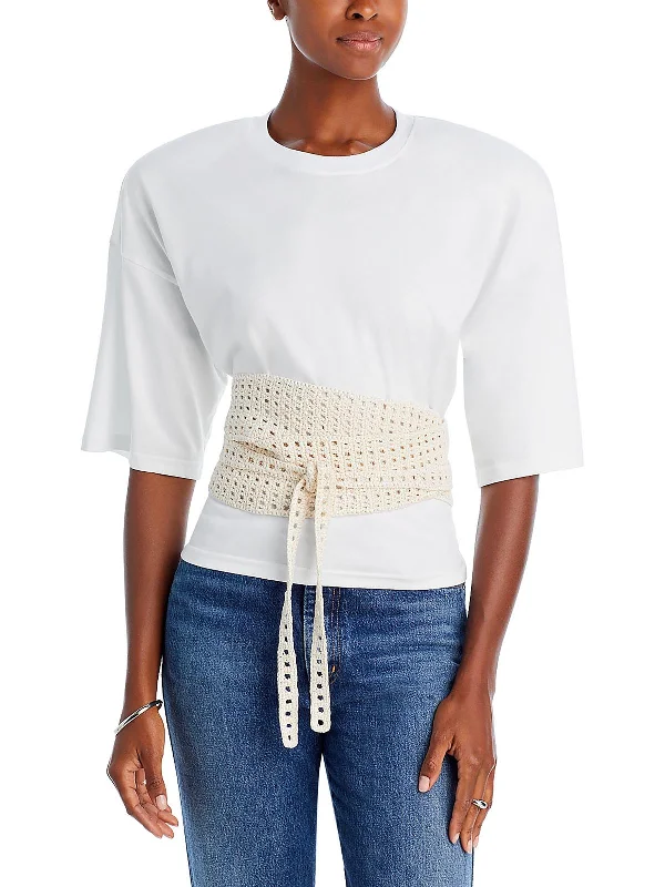 Plus Womens Crochet Tee Pullover Top