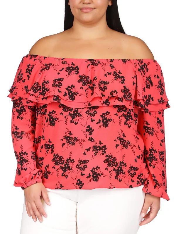 Plus Womens Floral Print Polyester Pullover Top