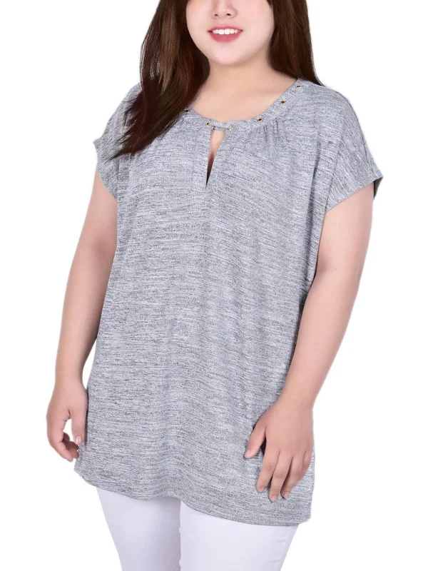 Plus Womens Heathered Knit Pullover Top