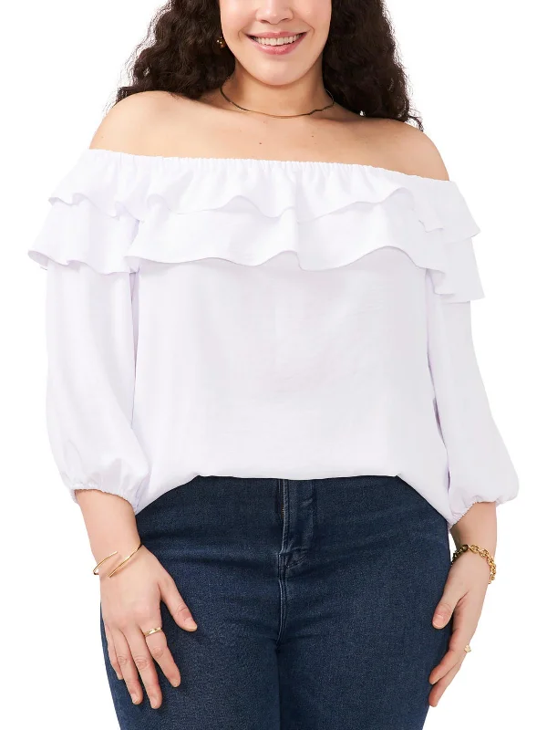 Plus Womens Ruffled Polyester Pullover Top