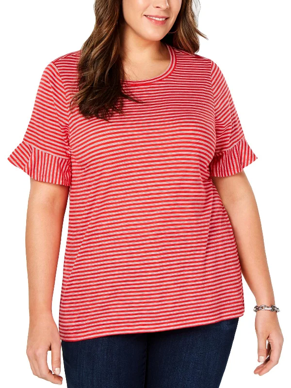 Plus Womens Striped Crew Neck Pullover Top