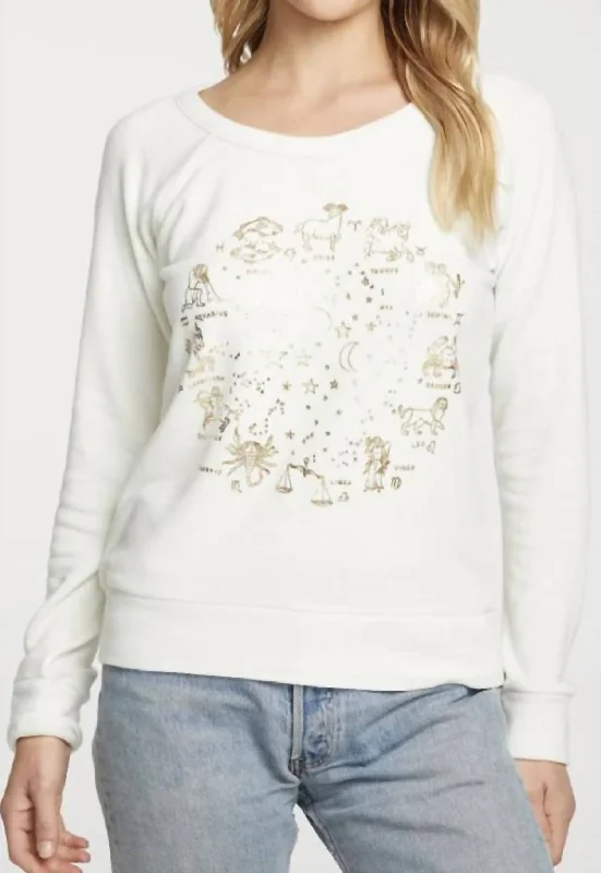 Rpet Bliss Knit Long Sleeve Raglan Pullover- Zodiac In Cream