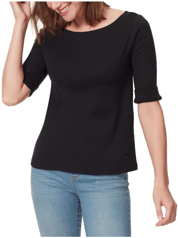 Womens Boatneck Cuff Sleeves Pullover Top