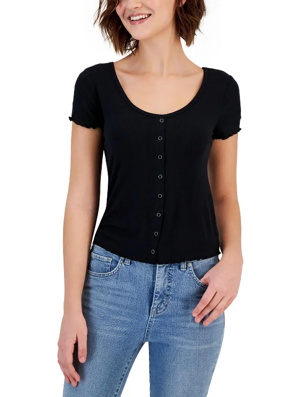 Womens Button down Ruffle Pullover Top