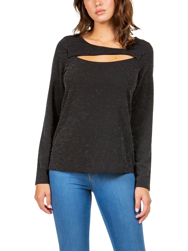 Womens Cut-Out Knit Pullover Top