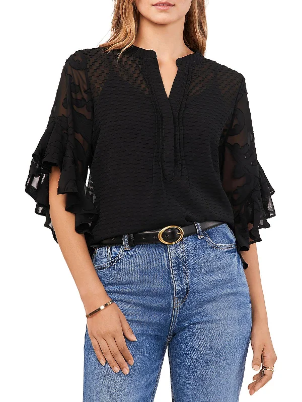 Womens Floral Ribbed Pullover Top