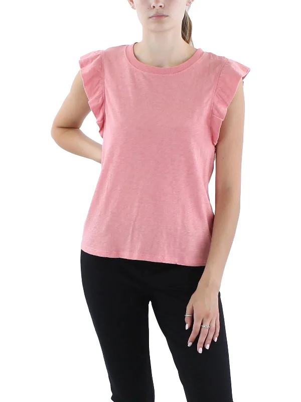 Womens Flutter Sleeve Crewneck Pullover Top