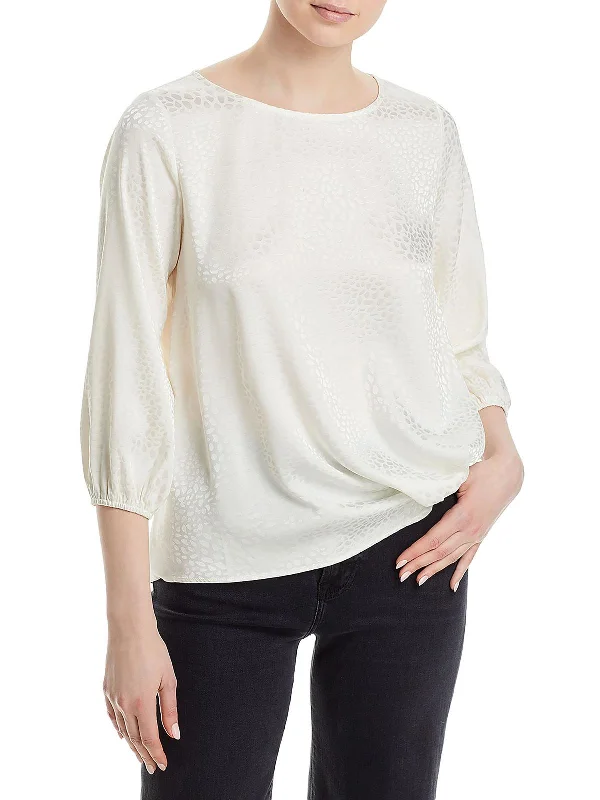 Womens Front Side Knot Gathered Sleeves Pullover Top