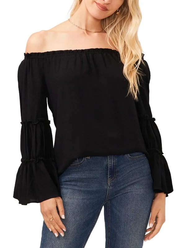 Womens Gathered Ruffled Sleeves Pullover Top