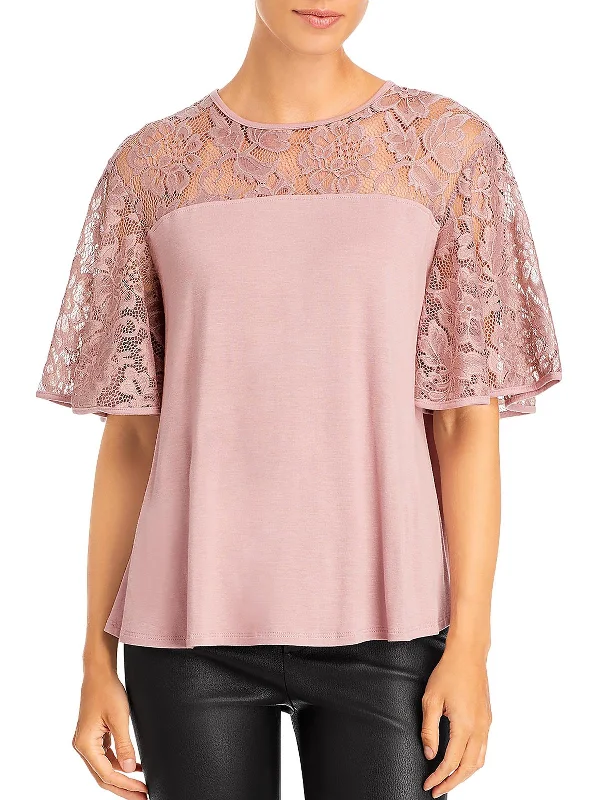 Womens Lace Eyelet Pullover Top