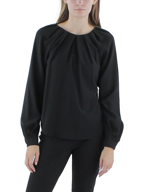 Womens Pleated Long Sleeve Pullover Top