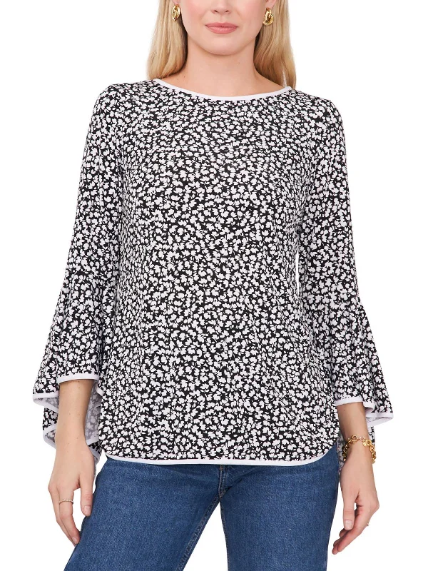 Womens Printed Bell Sleeve Pullover Top