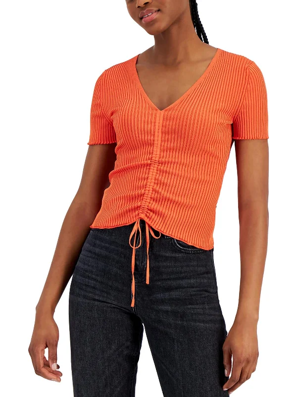 Womens Ruched V-Neck Pullover Top