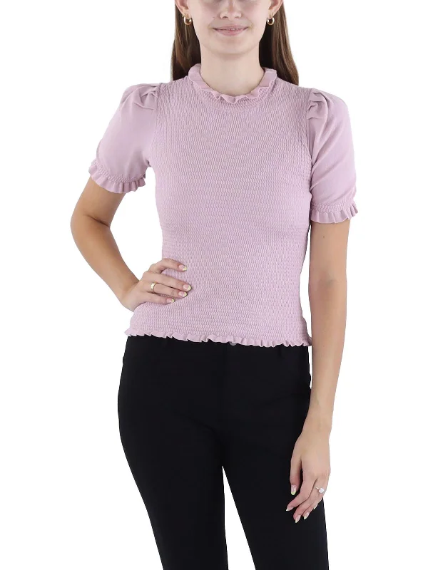 Womens Ruffled Mock Neck Pullover Top