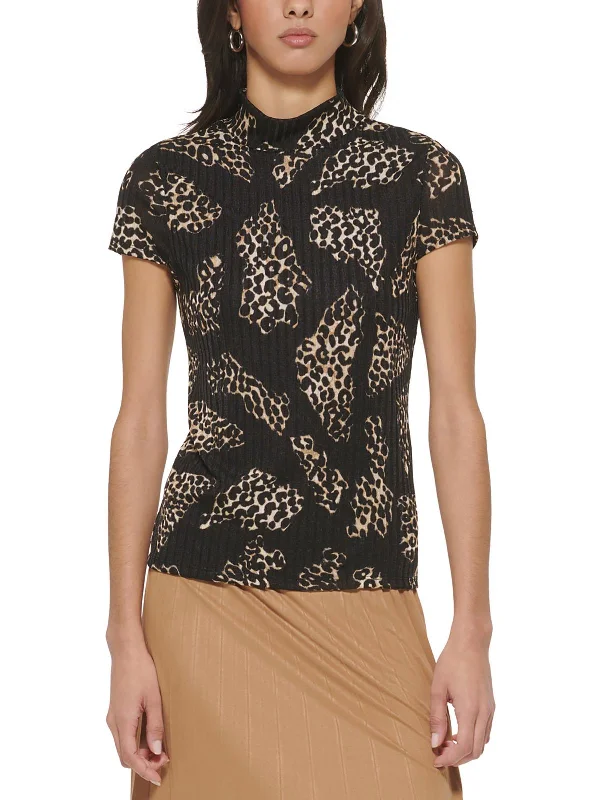 Womens Short Sleeve Animal Print Pullover Top