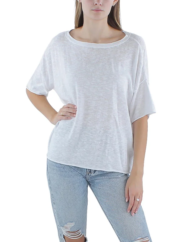 Womens Short Sleeve Solid Pullover Top