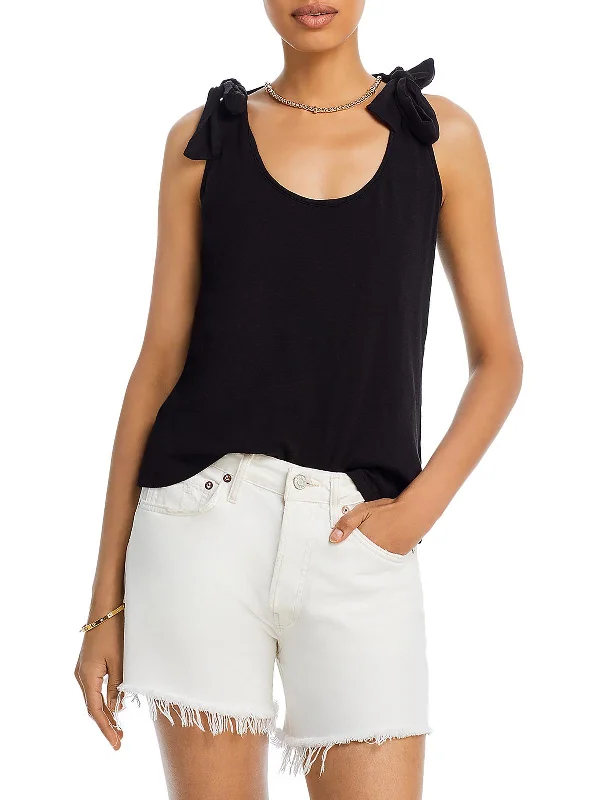 Womens Slub Tie Shoulder Pullover Top