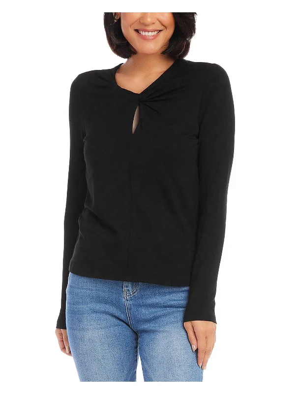 Womens Solid Keyhole Neck Pullover Top