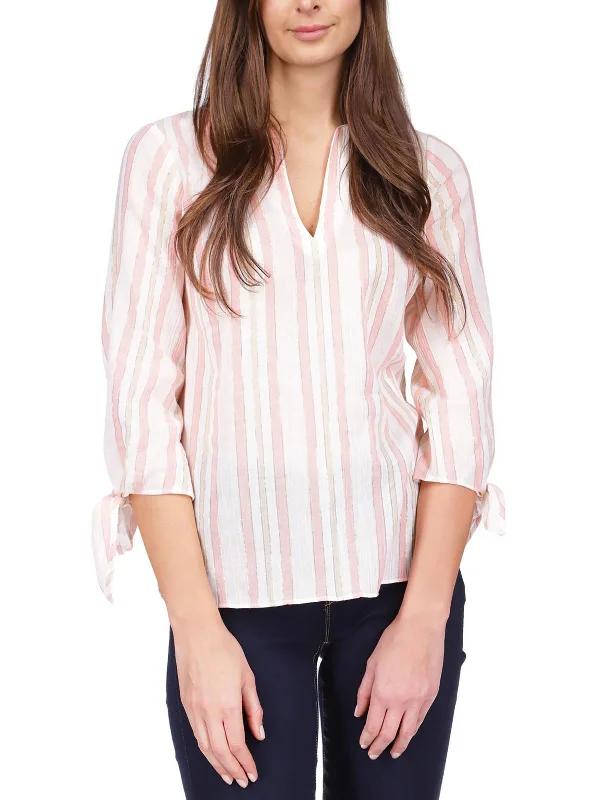 Womens Striped V-Neck Pullover Top