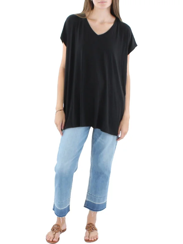 Womens Tencel Blend V-Neck Pullover Top