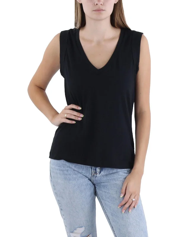 Womens V-Neck Cuffed Pullover Top