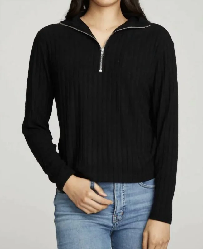 Zip Up Mock Neck Ls Pullover In True Black