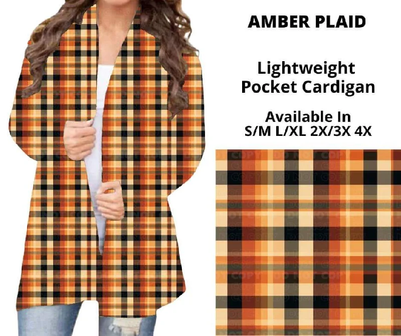 Amber Plaid Pocket Cardigan