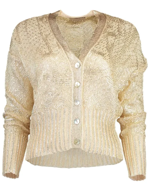 Long Sleeve Button Front Metallic Cardigan