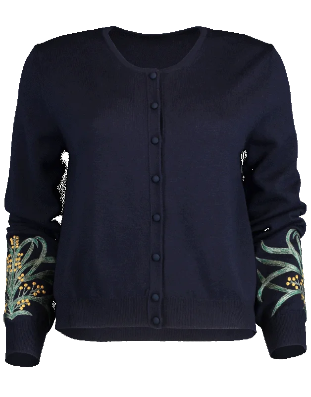 Mimosa Embroidered Crewneck Cardigan