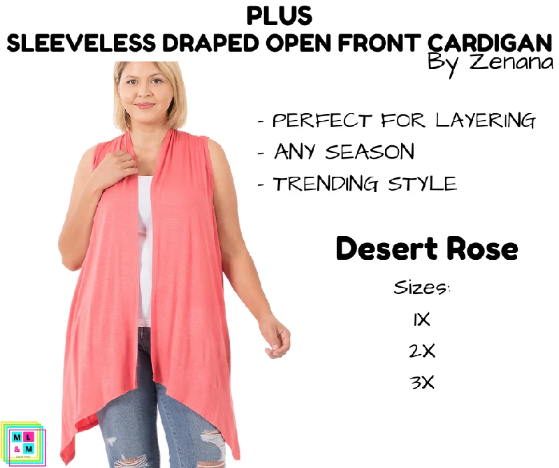 PLUS Sleeveless Draped Open Front Cardigan - Desert Rose