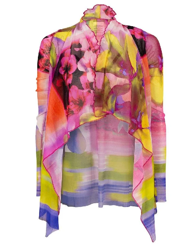 Printed Drape Front Cardigan