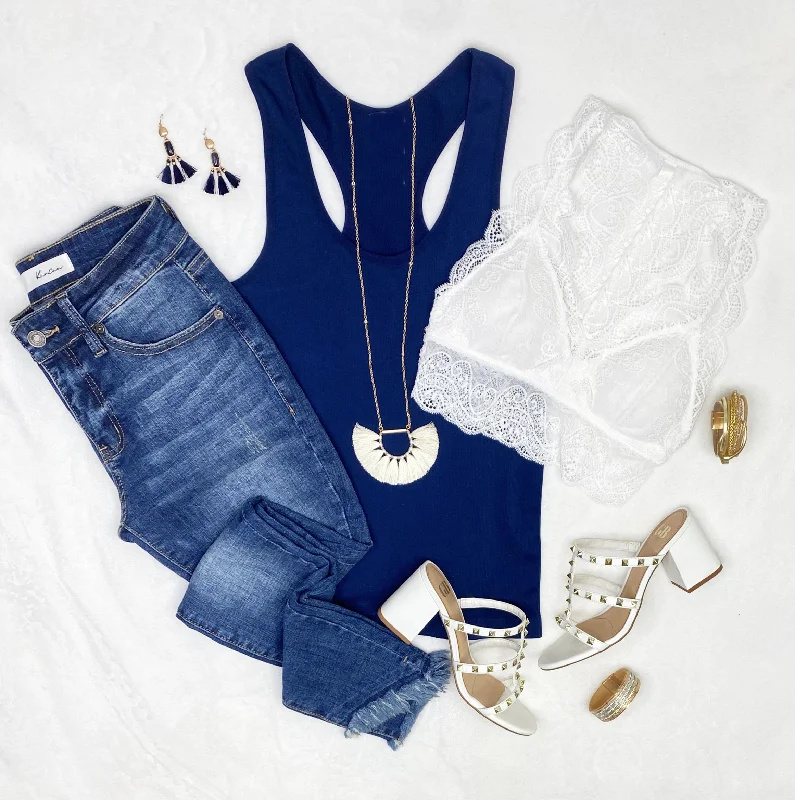 Everyday Basic Ribbed Racerback Tank - Navy