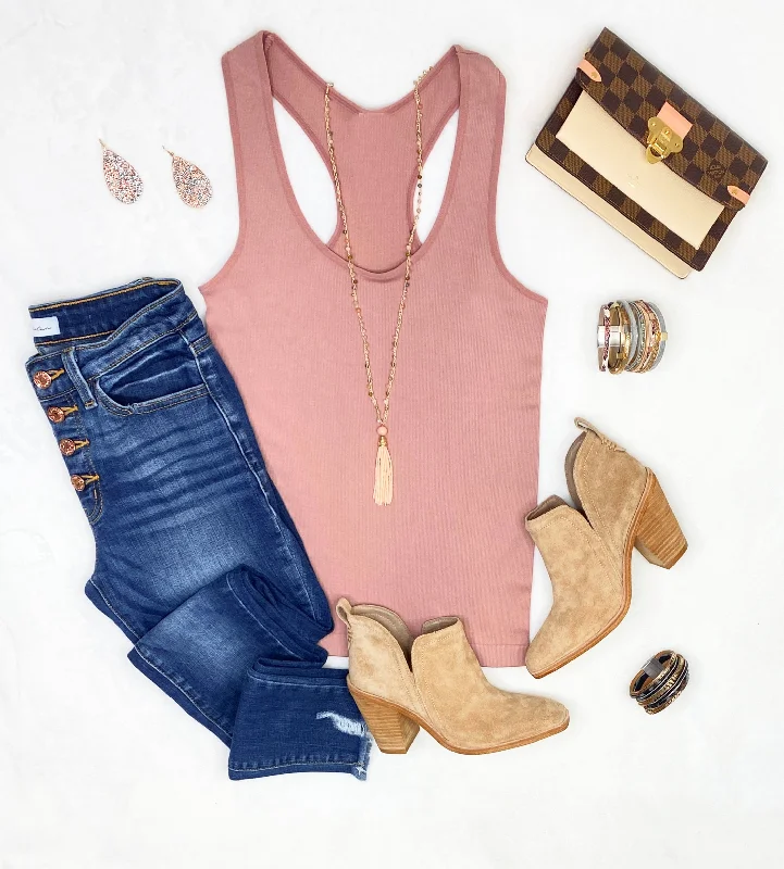 Everyday Basic Ribbed Racerback Tank - Rose