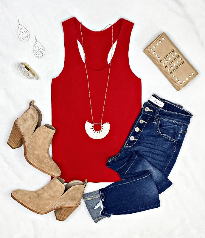 Everyday Basic Ribbed Racerback Tank - Red