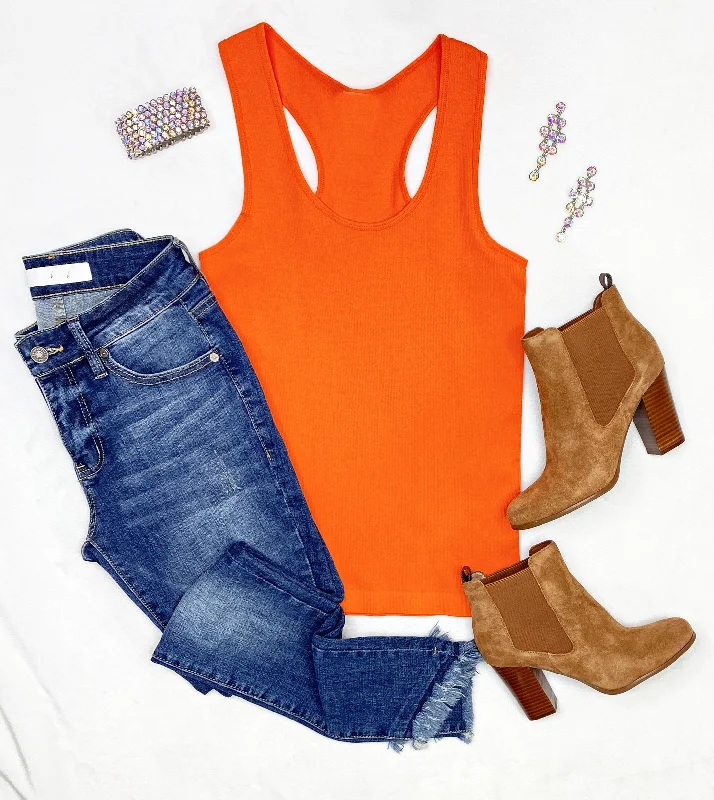 Everyday Basic Ribbed Racerback Tank - Tangerine