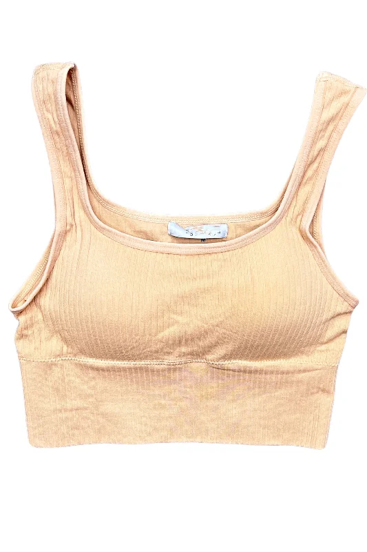 Duly Noted Ribbed Crop Top - Peach