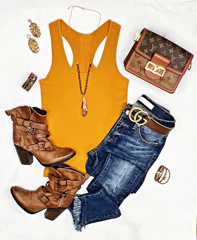 Everyday Basic Ribbed Racerback Tank - Mustard