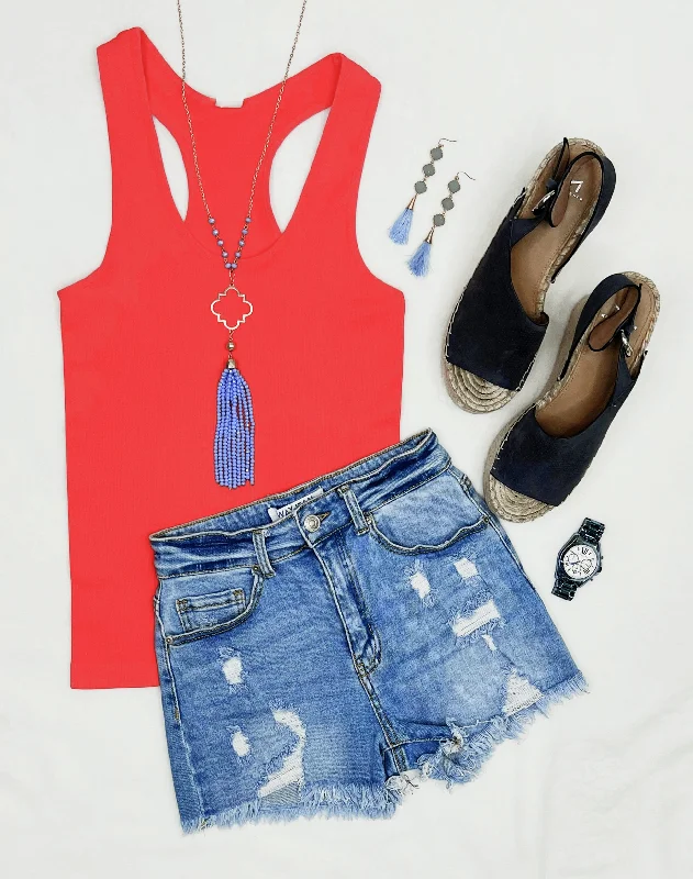 Everyday Basic Ribbed Racerback Tank - Watermelon