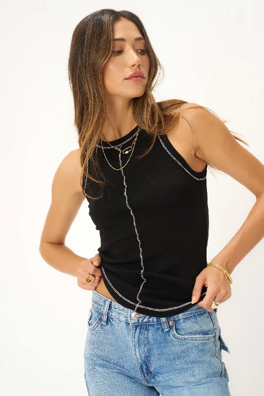 Feeling Good Seamed Rib Tank - Black