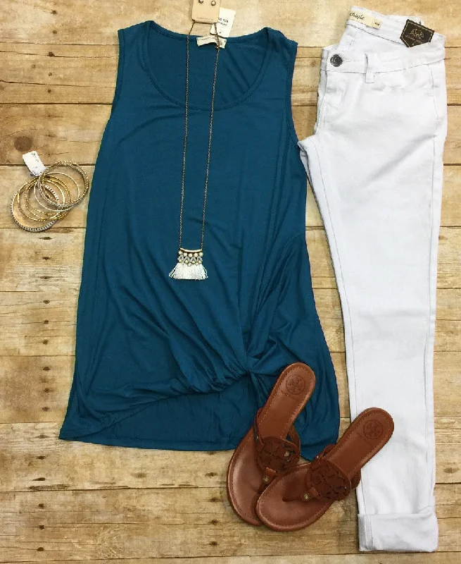 Knotted Tank Top: Teal