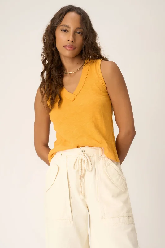 Let Me Know Relaxed Slub V Neck Tank - Amber Glow