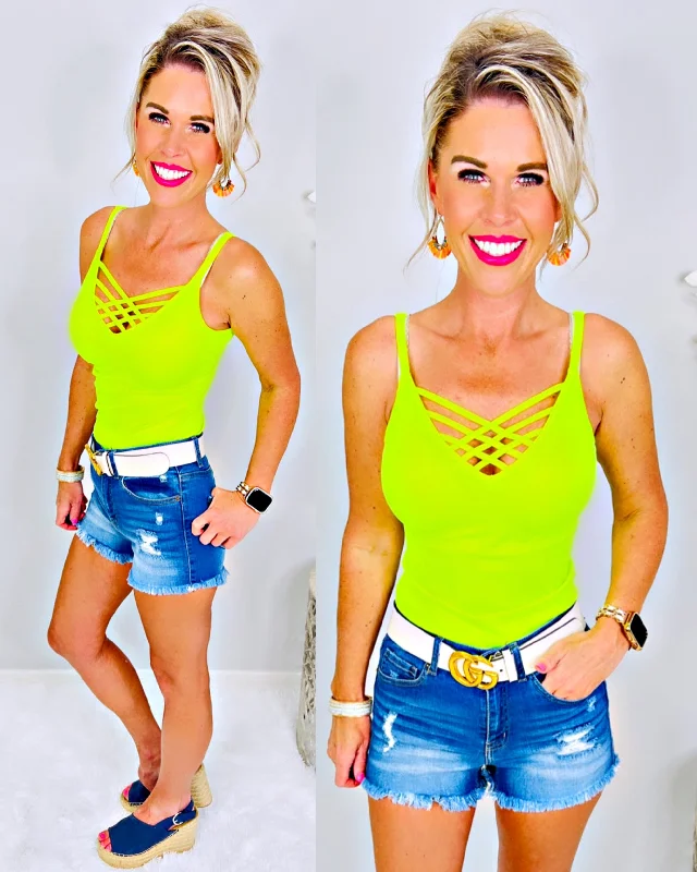 Long Caged Cami - Neon Yellow