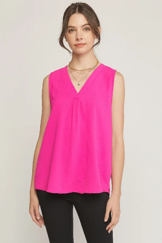 Sleeveless V-Neck Placket Tank Top by Entro Clothing