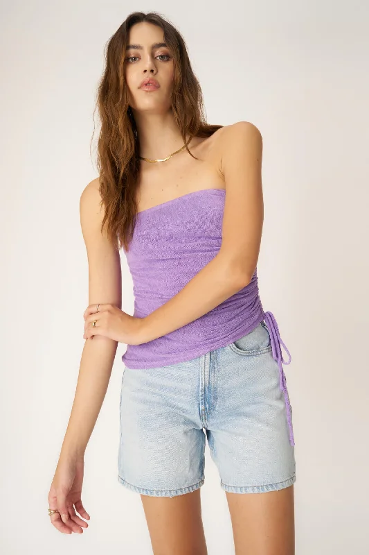 Sun Drenched Ruched Mesh Tube Top - Purple Magic