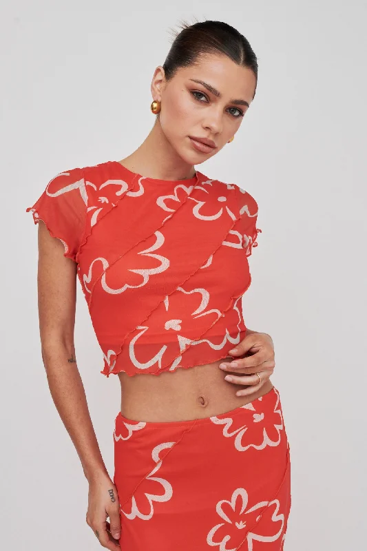 Gold Rush Crop Top Print Orange