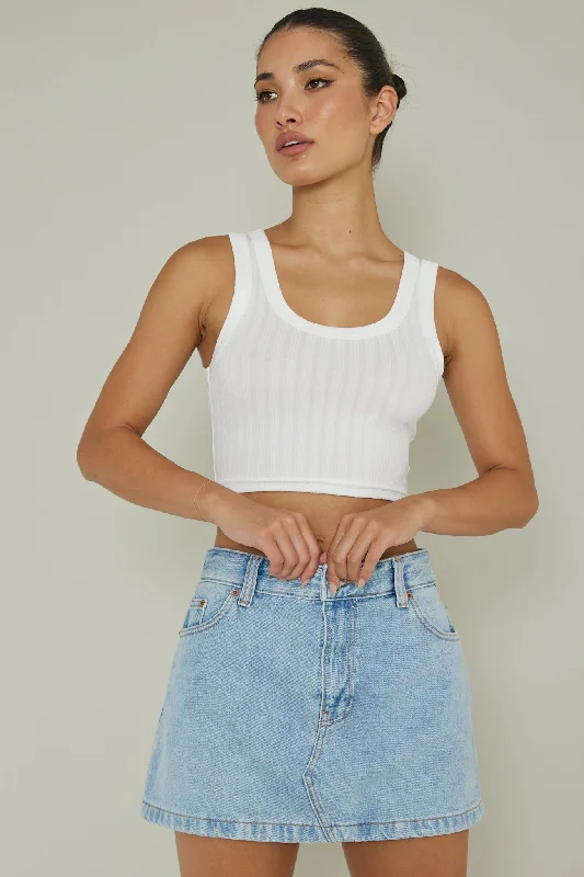 In Sync Scoop Neck Crop Top White