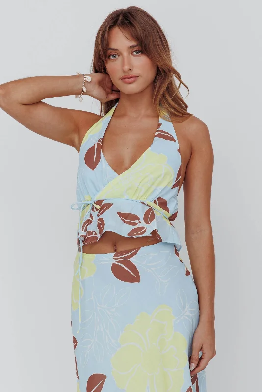 Kika Halterneck Crop Top Floral Blue